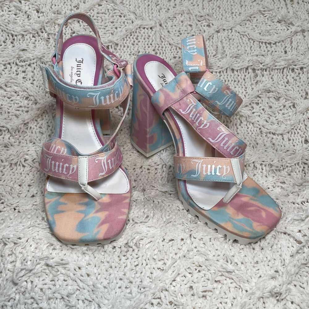 Juicy‎ Couture Georgette Tie Dye Platform Sandals Pink Blue WJ03938W Womens 8.5